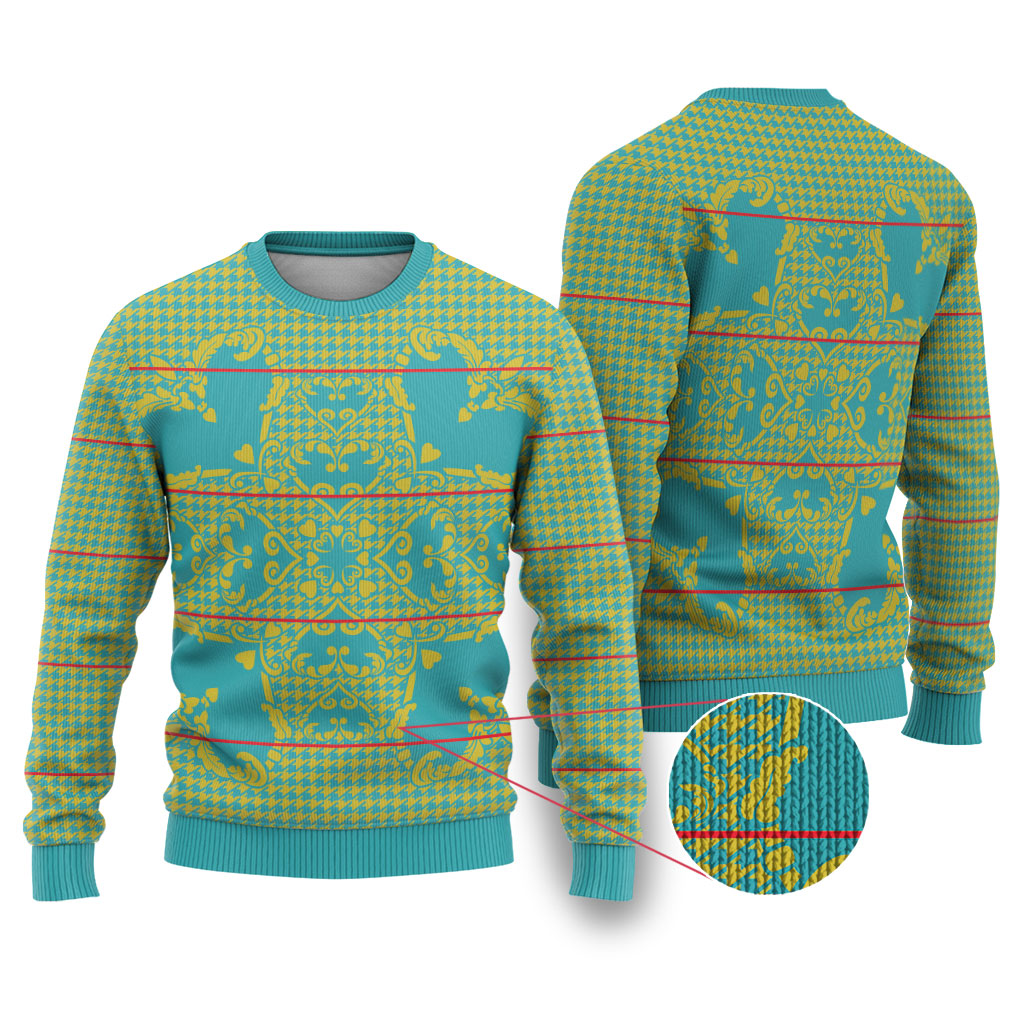 Green Hearts Crown Traditional Geometry Ugly Christmas Sweater Seanamarena Basotho Blanket Inspired