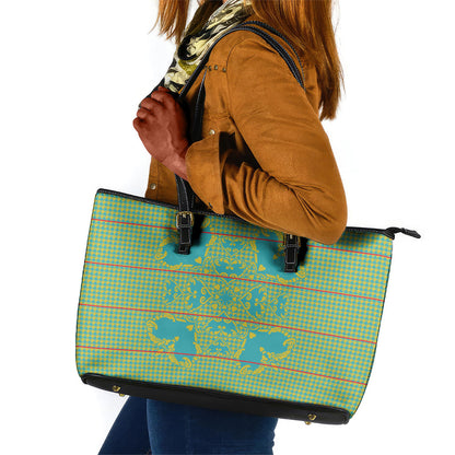Green Hearts Crown Traditional Geometry Leather Tote Bag Seanamarena Basotho Blanket Inspired
