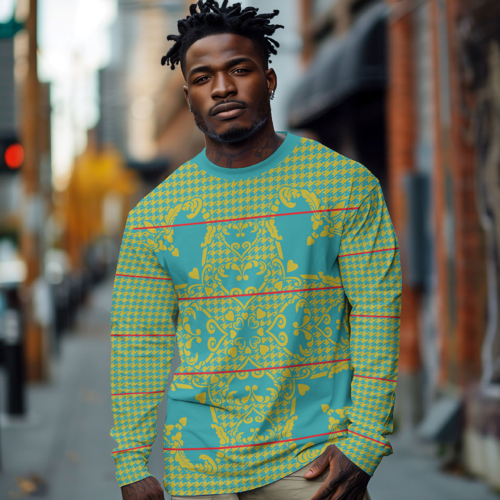 Green Hearts Crown Traditional Geometry Long Sleeve Shirt Seanamarena Basotho Blanket Inspired