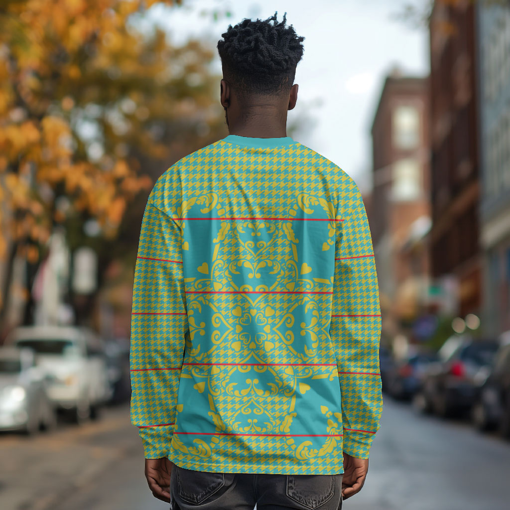 Green Hearts Crown Traditional Geometry Long Sleeve Shirt Seanamarena Basotho Blanket Inspired