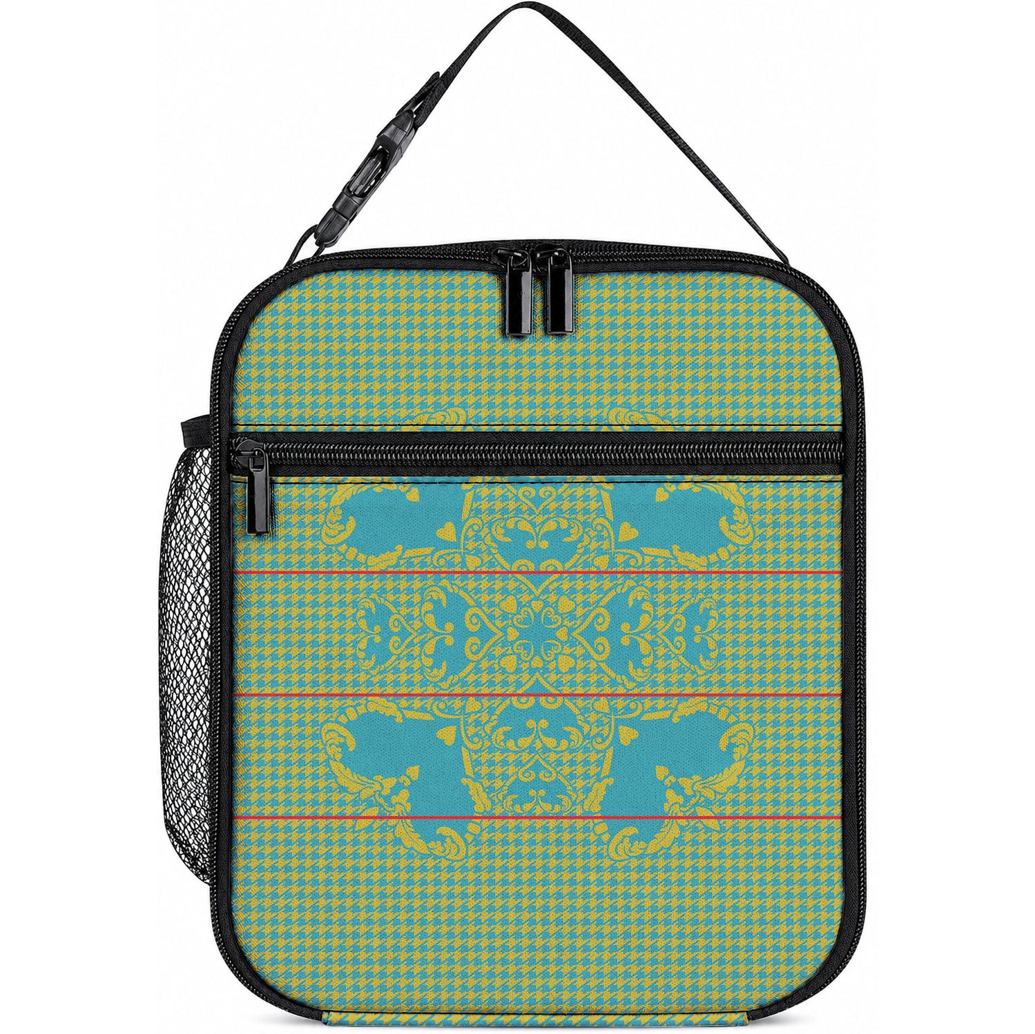 Green Hearts Crown Traditional Geometry Lunch Bag Seanamarena Basotho Blanket Inspired