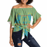 Green Hearts Crown Traditional Geometry Off Shoulder Wrap Waist Top Seanamarena Basotho Blanket Inspired