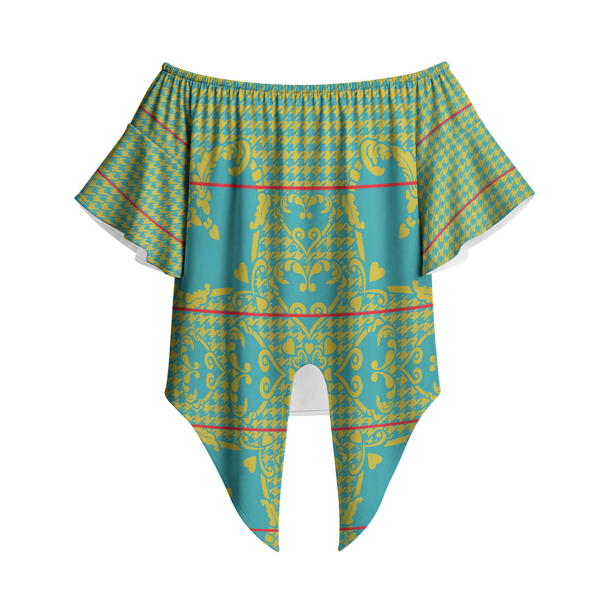 Green Hearts Crown Traditional Geometry Off Shoulder Wrap Waist Top Seanamarena Basotho Blanket Inspired