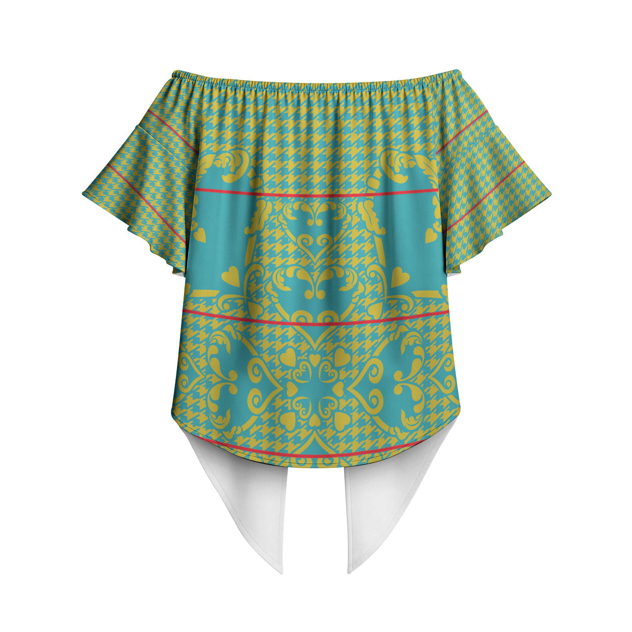 Green Hearts Crown Traditional Geometry Off Shoulder Wrap Waist Top Seanamarena Basotho Blanket Inspired