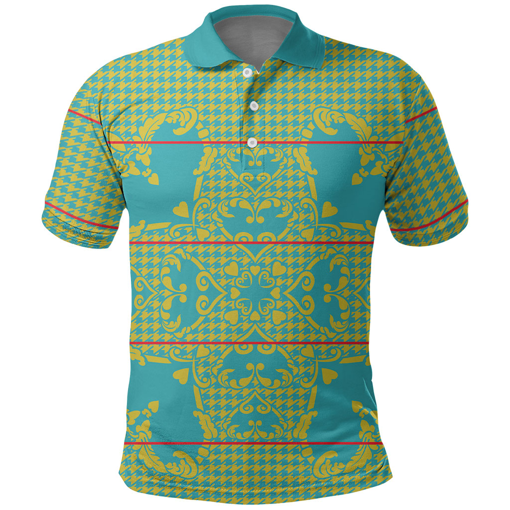 Green Hearts Crown Traditional Geometry Polo Shirt Seanamarena Basotho Blanket Inspired