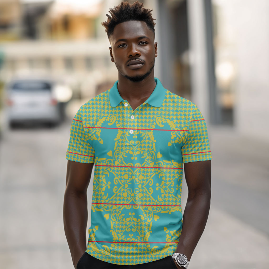 Green Hearts Crown Traditional Geometry Polo Shirt Seanamarena Basotho Blanket Inspired