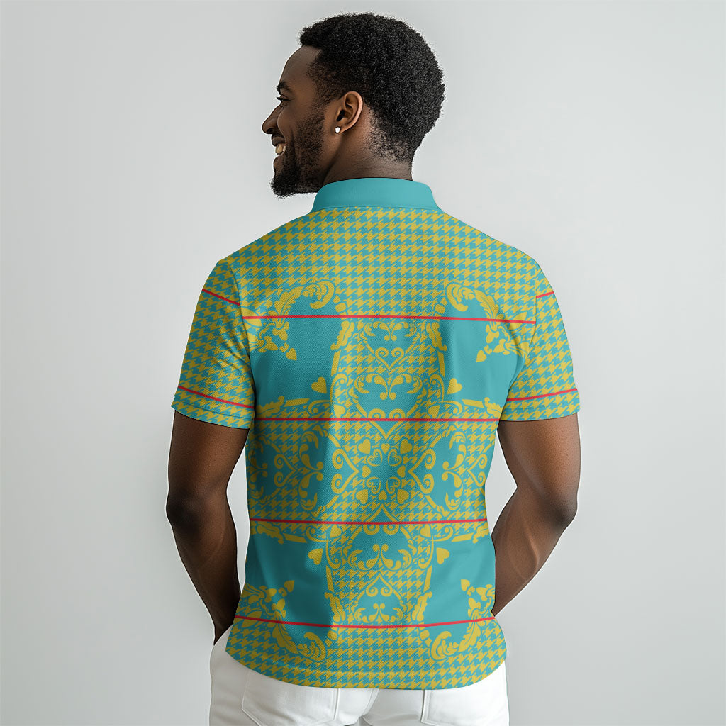 Green Hearts Crown Traditional Geometry Polo Shirt Seanamarena Basotho Blanket Inspired