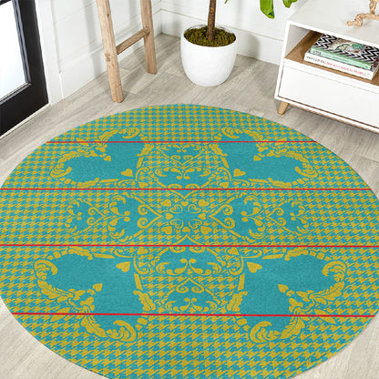 Green Hearts Crown Traditional Geometry Round Carpet Seanamarena Basotho Blanket Inspired