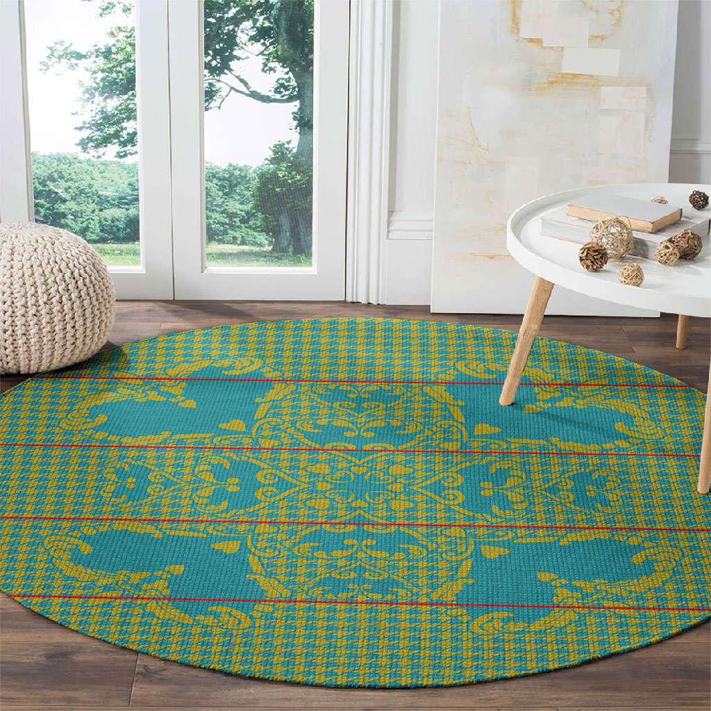 Green Hearts Crown Traditional Geometry Round Carpet Seanamarena Basotho Blanket Inspired