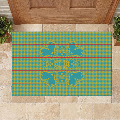 Green Hearts Crown Traditional Geometry Rubber Doormat Seanamarena Basotho Blanket Inspired