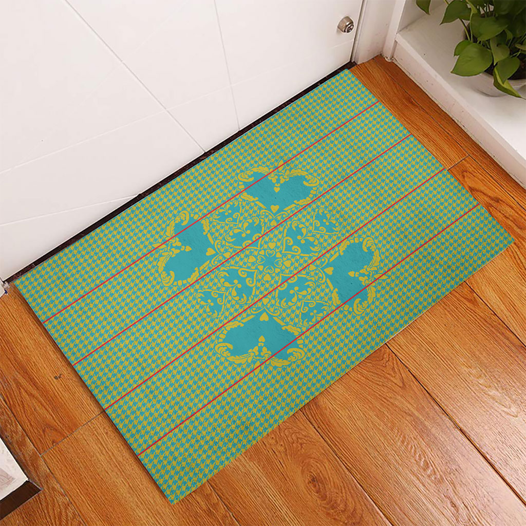 Green Hearts Crown Traditional Geometry Rubber Doormat Seanamarena Basotho Blanket Inspired