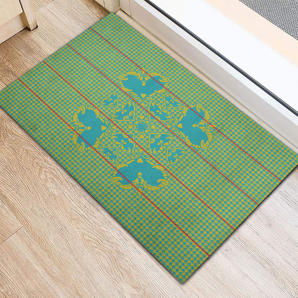 Green Hearts Crown Traditional Geometry Rubber Doormat Seanamarena Basotho Blanket Inspired