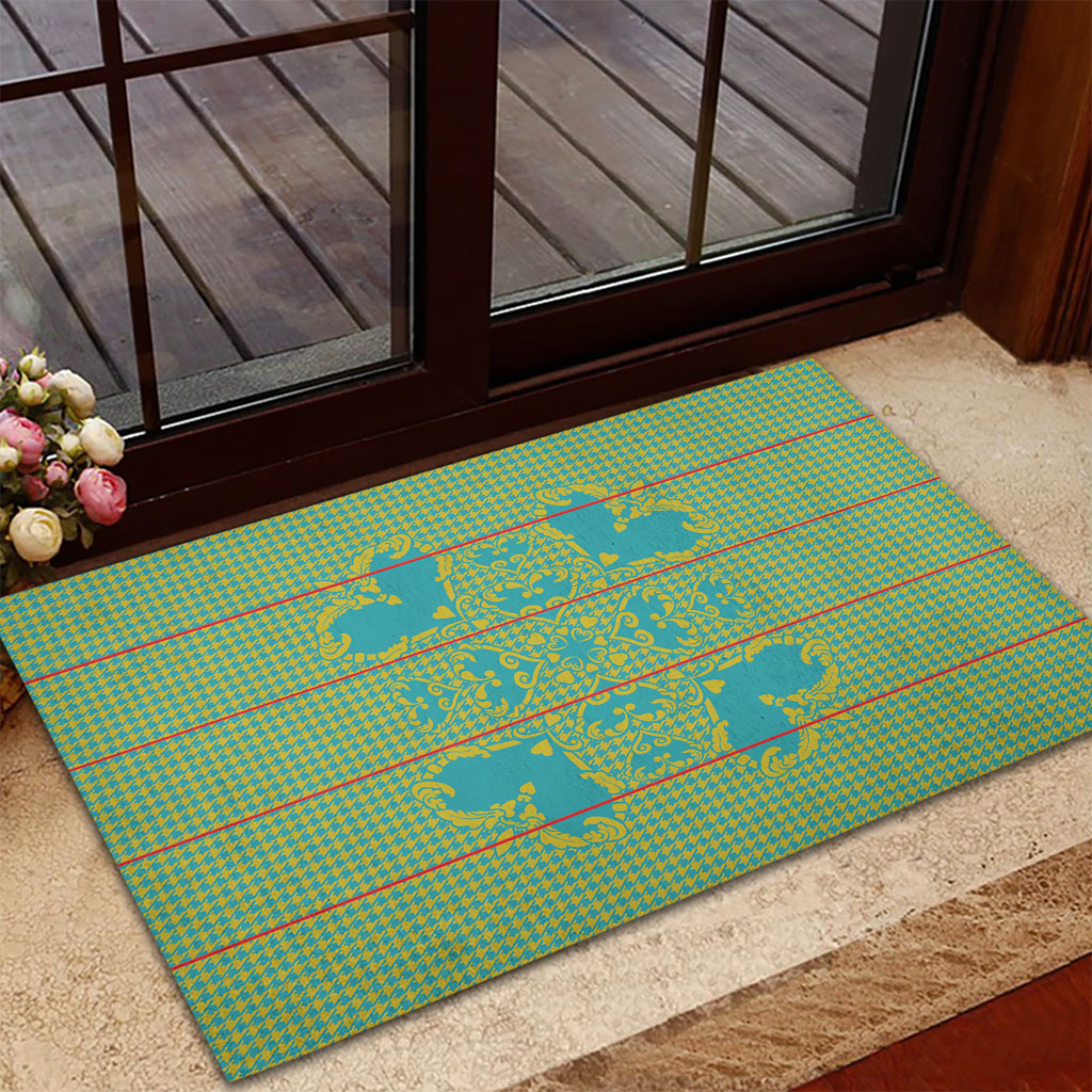 Green Hearts Crown Traditional Geometry Rubber Doormat Seanamarena Basotho Blanket Inspired