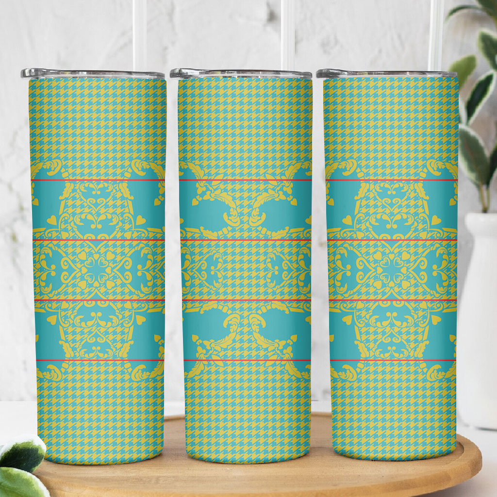Green Hearts Crown Traditional Geometry Skinny Tumbler Seanamarena Basotho Blanket Inspired