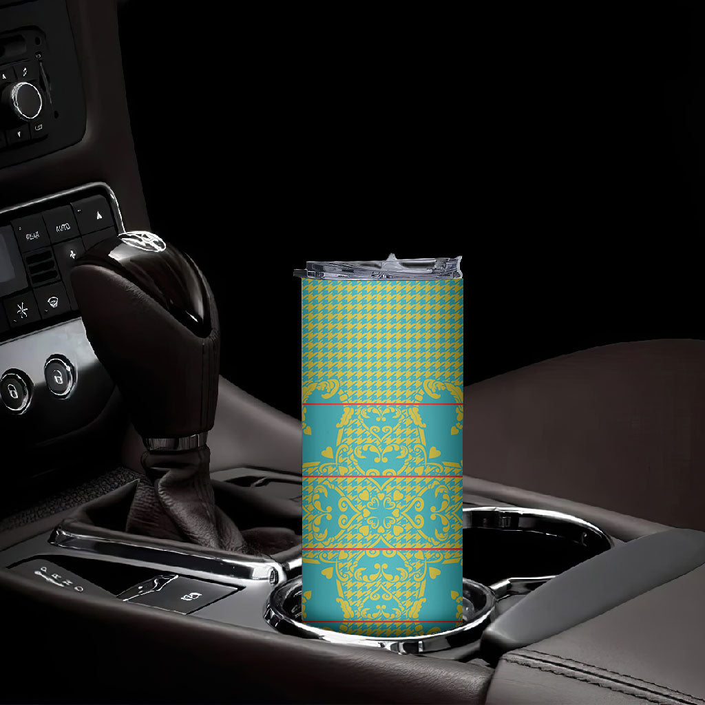 Green Hearts Crown Traditional Geometry Skinny Tumbler Seanamarena Basotho Blanket Inspired