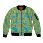 Green Hearts Crown Traditional Geometry Sleeve Zip Bomber Jacket Seanamarena Basotho Blanket Inspired