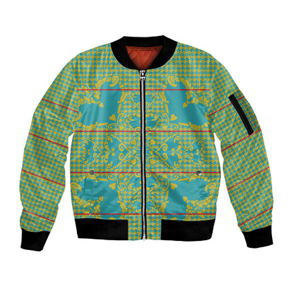 Green Hearts Crown Traditional Geometry Sleeve Zip Bomber Jacket Seanamarena Basotho Blanket Inspired