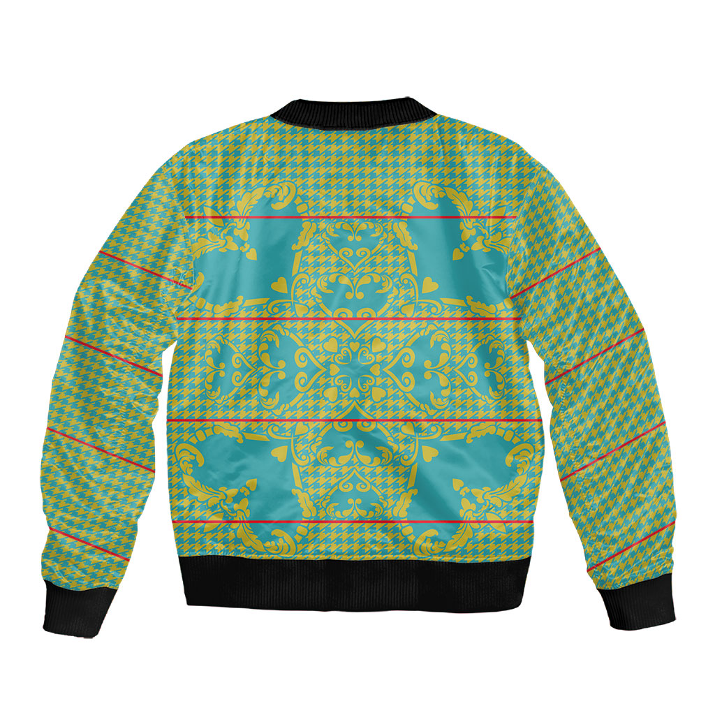 Green Hearts Crown Traditional Geometry Sleeve Zip Bomber Jacket Seanamarena Basotho Blanket Inspired