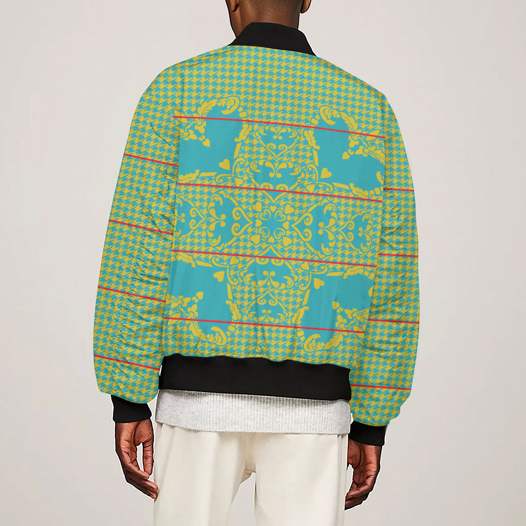 Green Hearts Crown Traditional Geometry Sleeve Zip Bomber Jacket Seanamarena Basotho Blanket Inspired