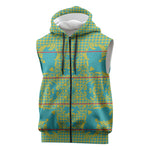 Green Hearts Crown Traditional Geometry Sleeveless Zip Hoodie Seanamarena Basotho Blanket Inspired