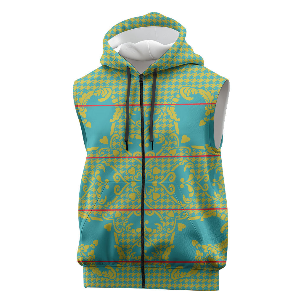 Green Hearts Crown Traditional Geometry Sleeveless Zip Hoodie Seanamarena Basotho Blanket Inspired
