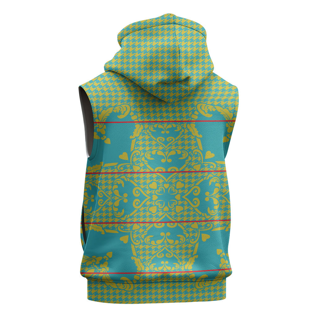Green Hearts Crown Traditional Geometry Sleeveless Zip Hoodie Seanamarena Basotho Blanket Inspired