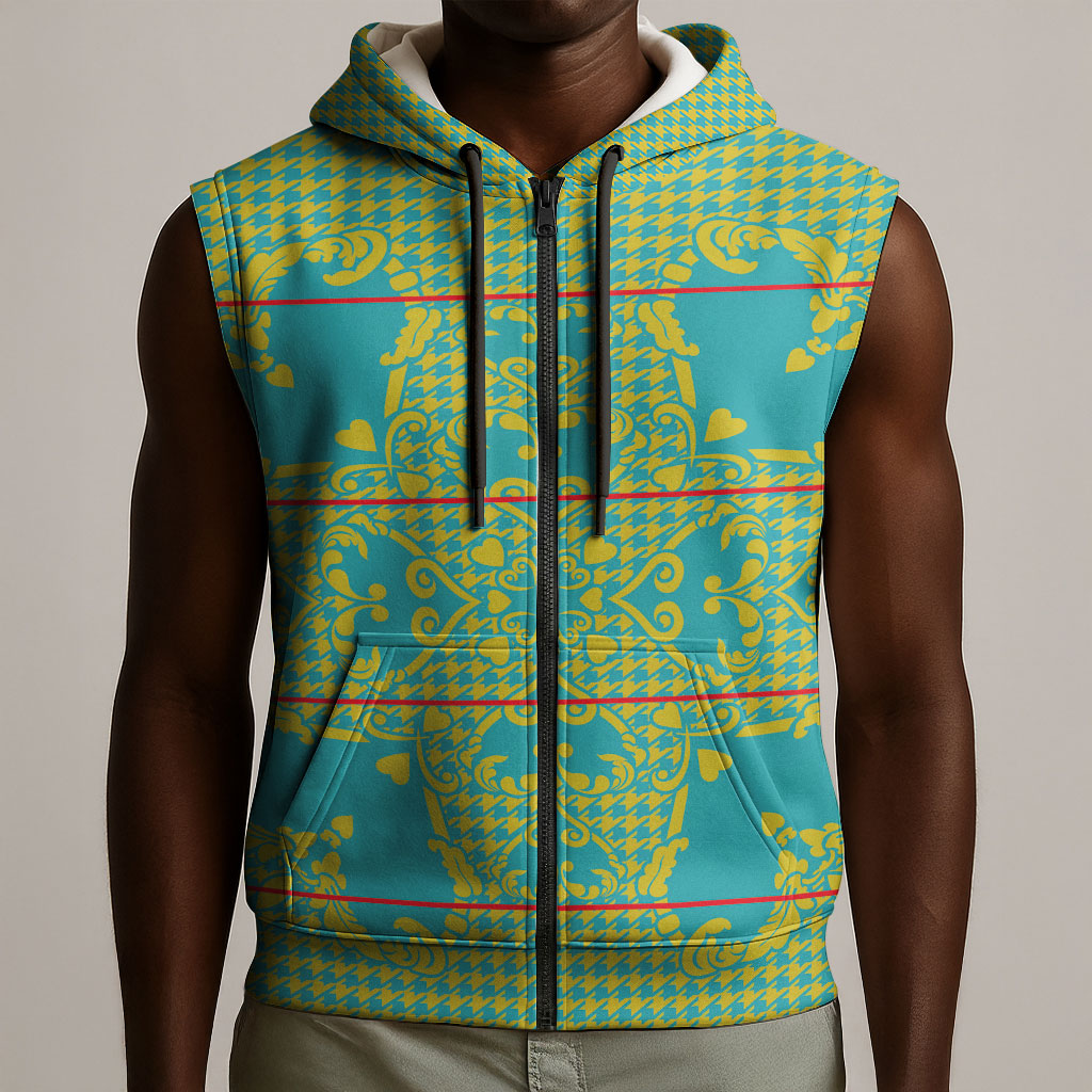 Green Hearts Crown Traditional Geometry Sleeveless Zip Hoodie Seanamarena Basotho Blanket Inspired