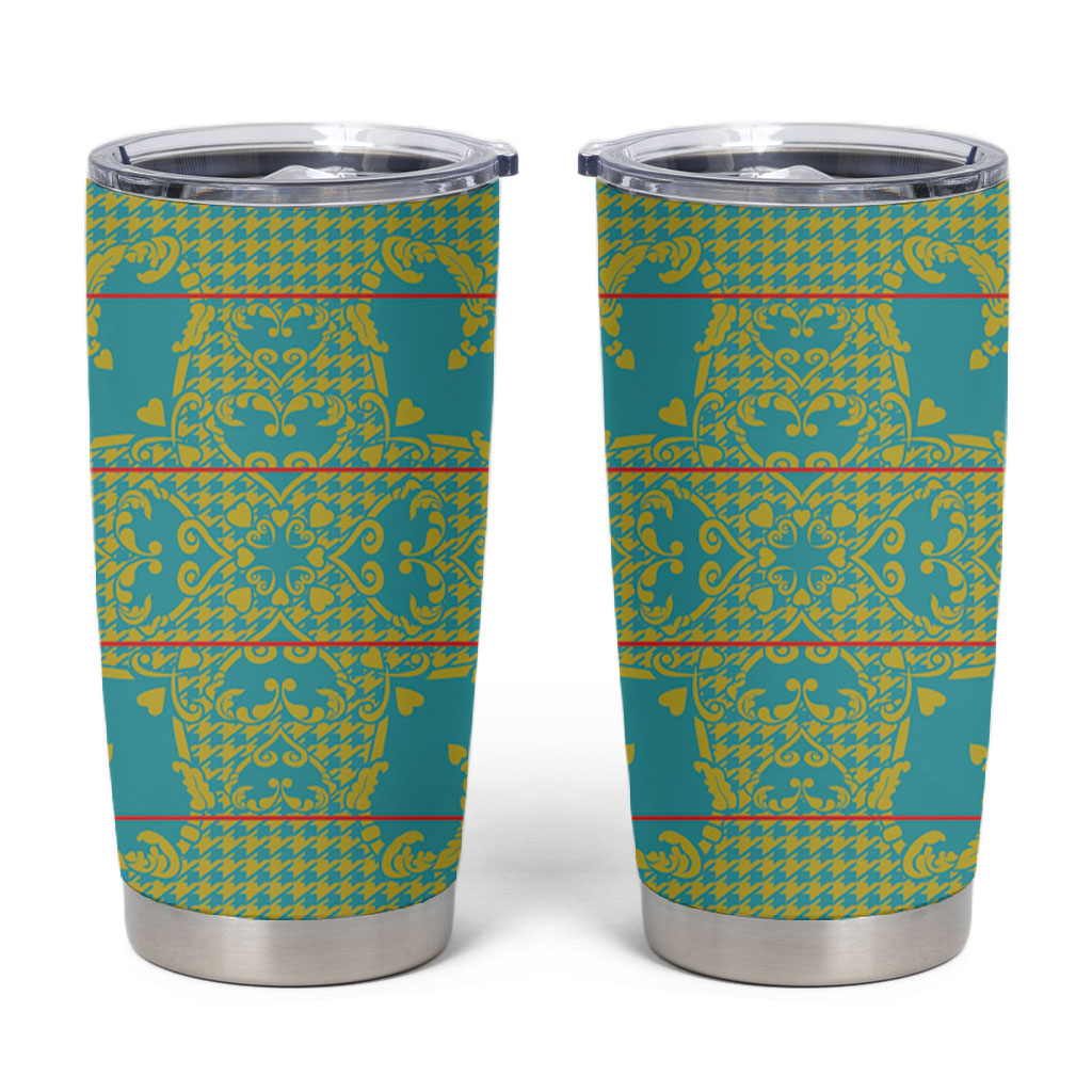 Green Hearts Crown Traditional Geometry Tumbler Cup Seanamarena Basotho Blanket Inspired