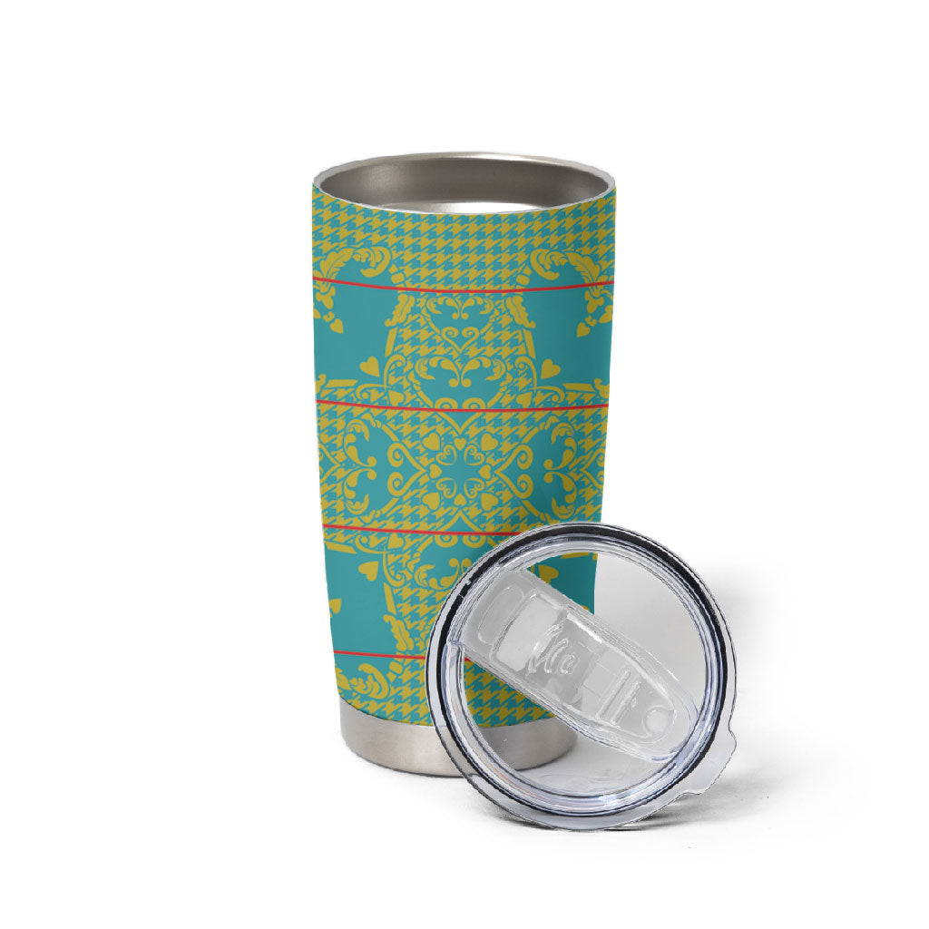 Green Hearts Crown Traditional Geometry Tumbler Cup Seanamarena Basotho Blanket Inspired