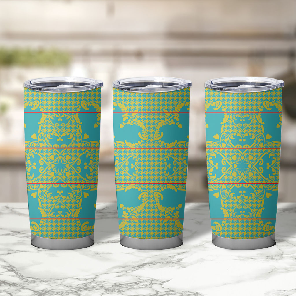 Green Hearts Crown Traditional Geometry Tumbler Cup Seanamarena Basotho Blanket Inspired