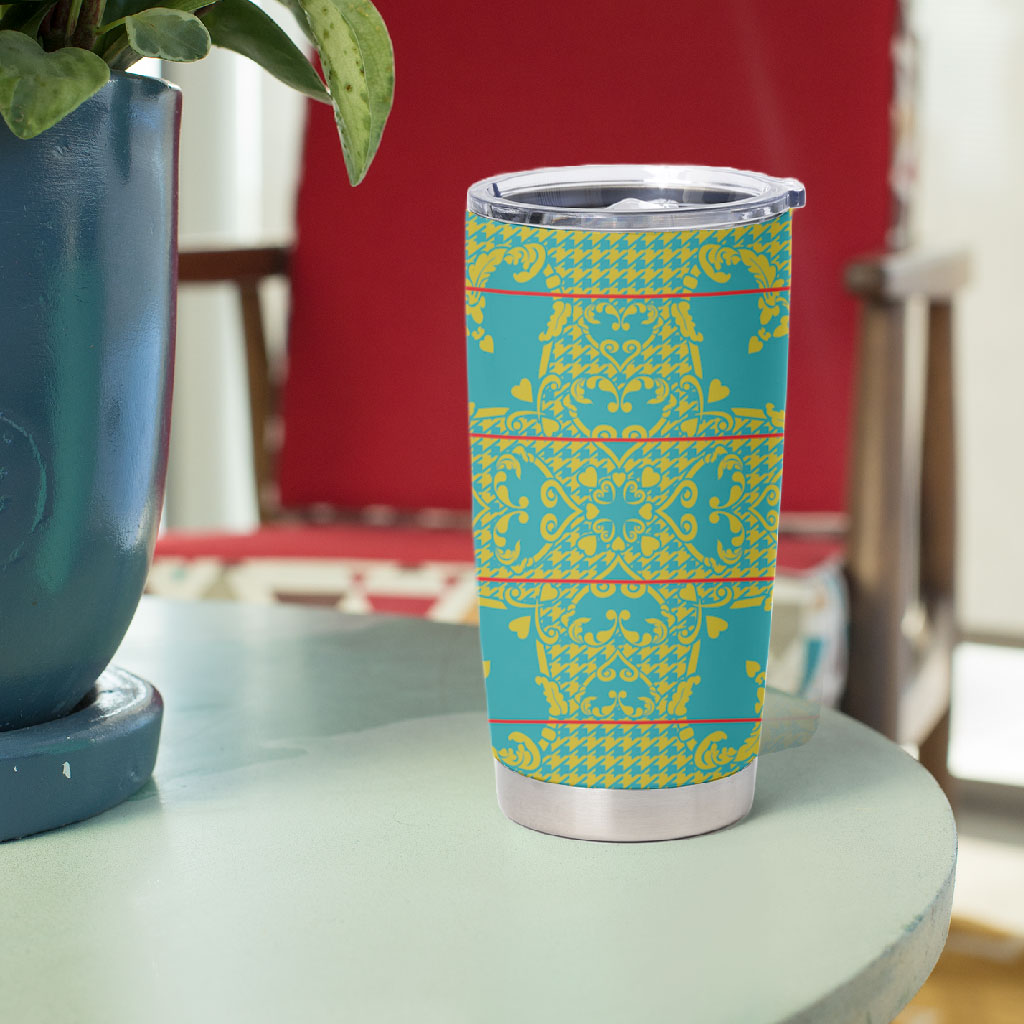 Green Hearts Crown Traditional Geometry Tumbler Cup Seanamarena Basotho Blanket Inspired