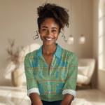 Green Hearts Crown Traditional Geometry Women Casual Shirt Seanamarena Basotho Blanket Inspired