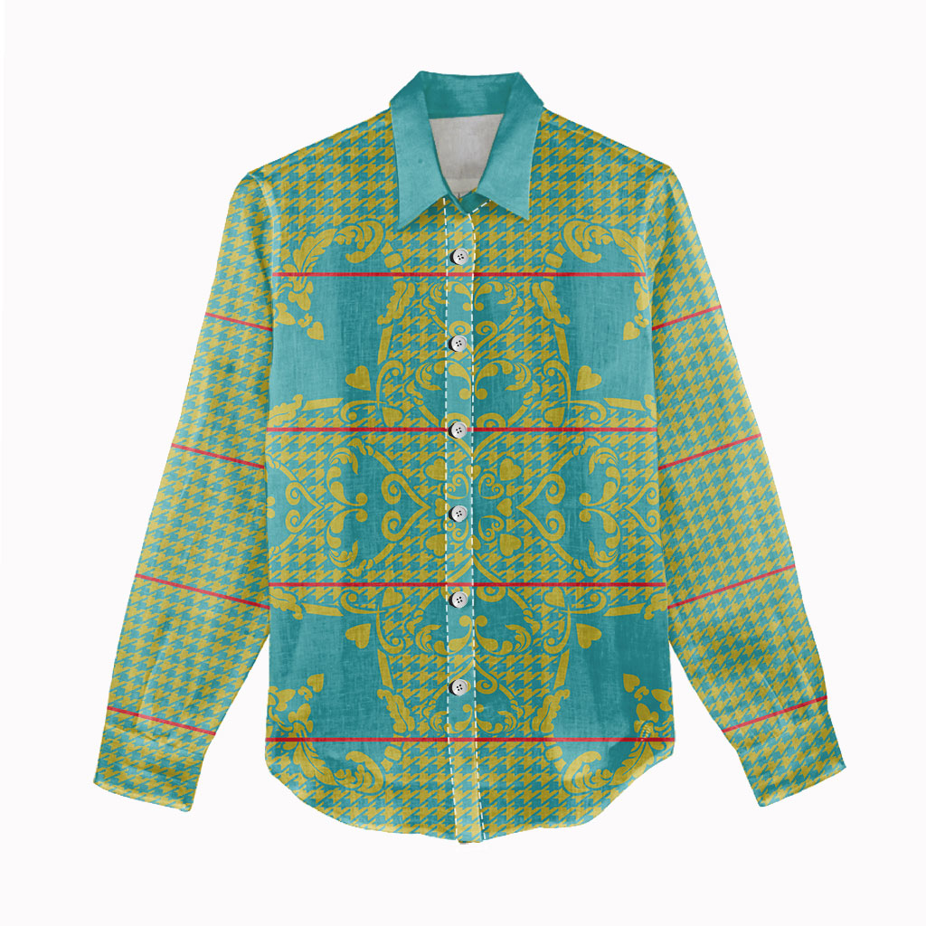 Green Hearts Crown Traditional Geometry Women Casual Shirt Seanamarena Basotho Blanket Inspired