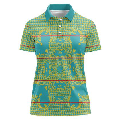 Green Hearts Crown Traditional Geometry Women Polo Shirt Seanamarena Basotho Blanket Inspired