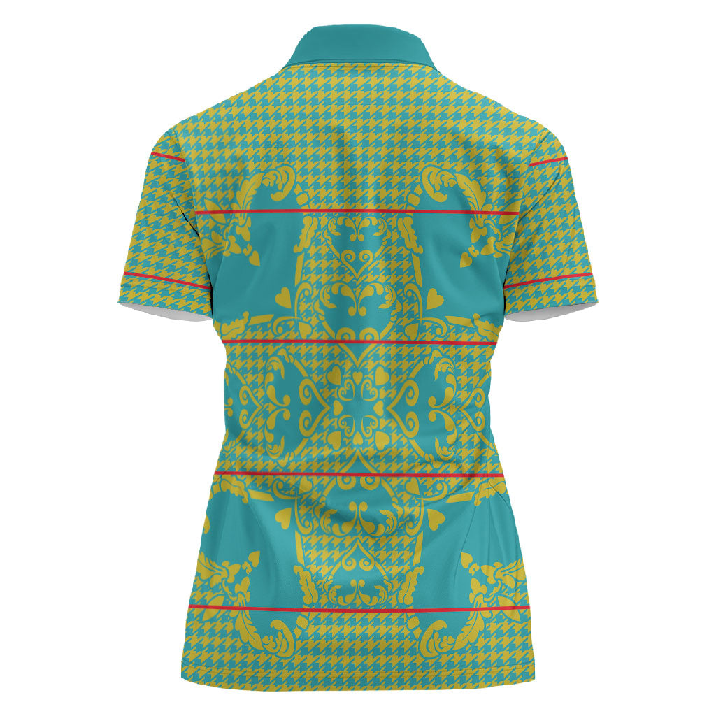 Green Hearts Crown Traditional Geometry Women Polo Shirt Seanamarena Basotho Blanket Inspired