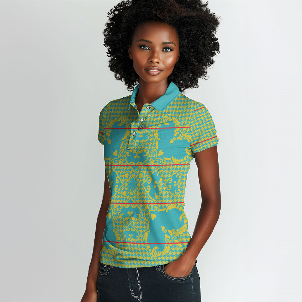 Green Hearts Crown Traditional Geometry Women Polo Shirt Seanamarena Basotho Blanket Inspired