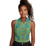 Green Hearts Crown Traditional Geometry Women Sleeveless Polo Shirt Seanamarena Basotho Blanket Inspired
