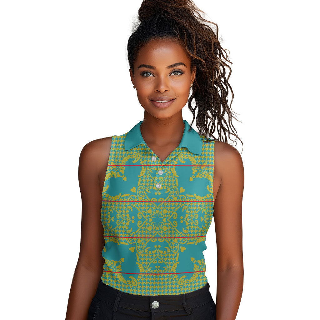 Green Hearts Crown Traditional Geometry Women Sleeveless Polo Shirt Seanamarena Basotho Blanket Inspired