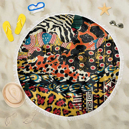 African Mixed Wild Animal Skins Beach Blanket