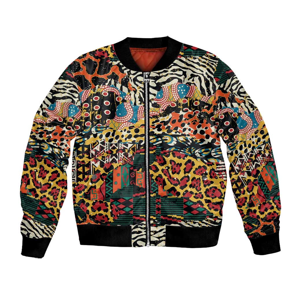 African Mixed Wild Animal Skins Bomber Jacket