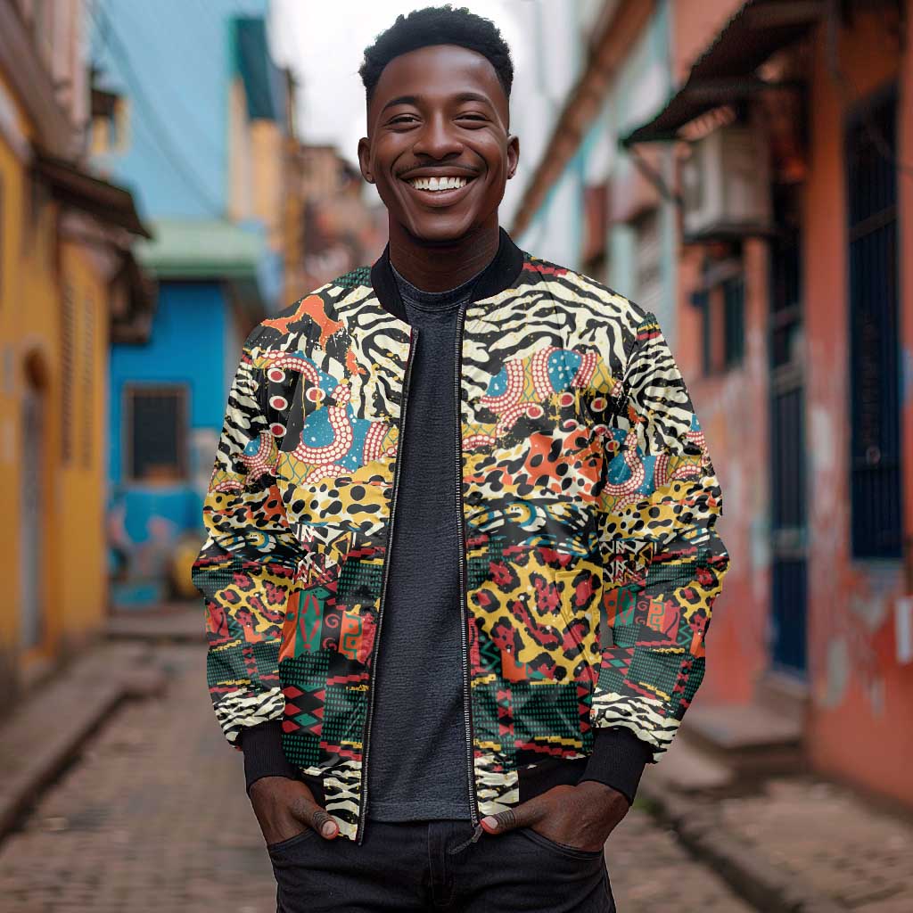 African Mixed Wild Animal Skins Bomber Jacket