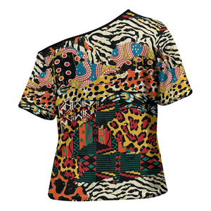 African Mixed Wild Animal Skins Cross Shoulder Shirt