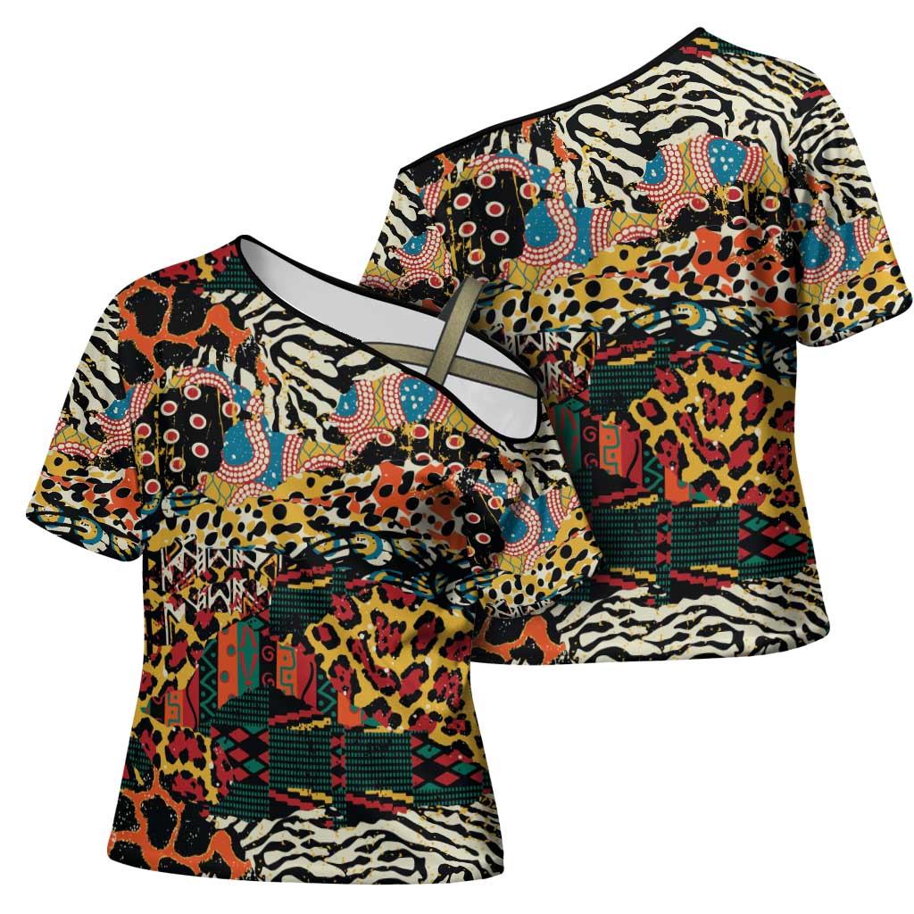 African Mixed Wild Animal Skins Cross Shoulder Shirt