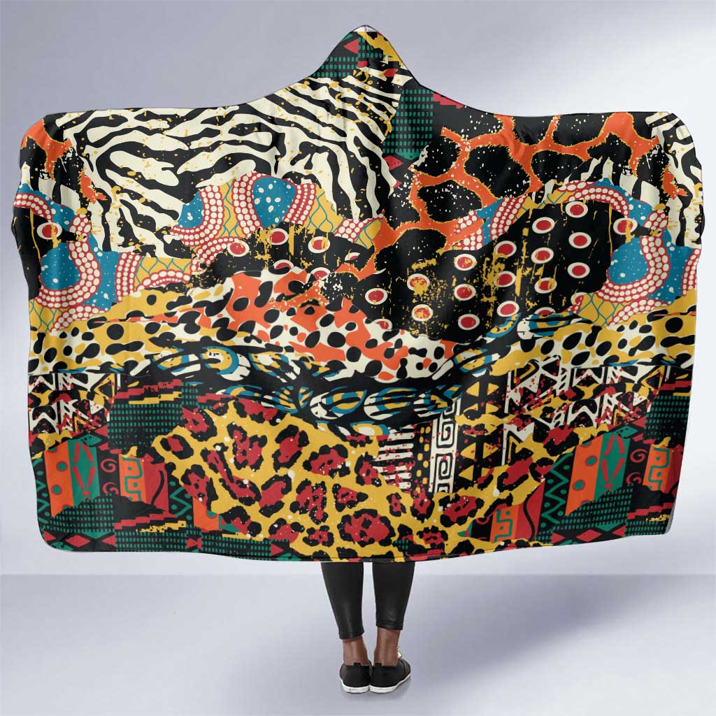African Mixed Wild Animal Skins Hooded Blanket