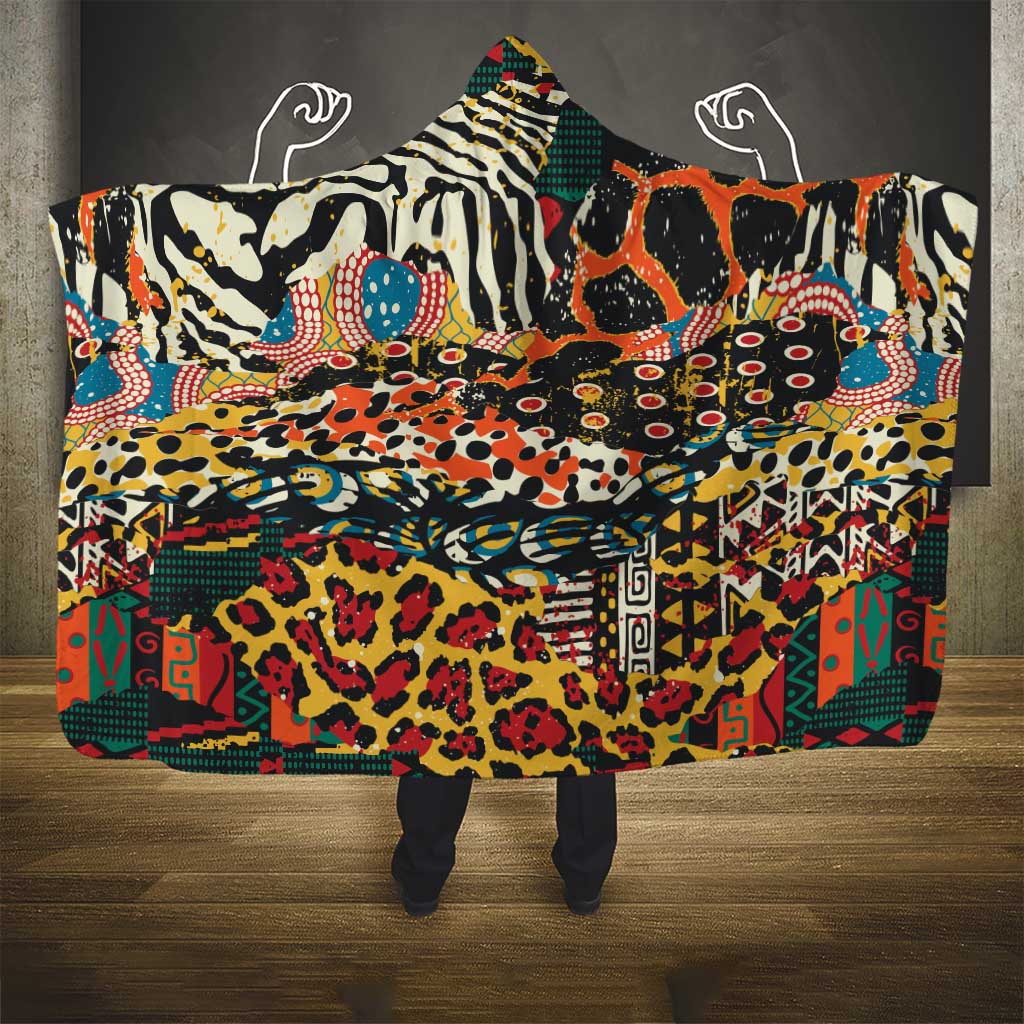 African Mixed Wild Animal Skins Hooded Blanket