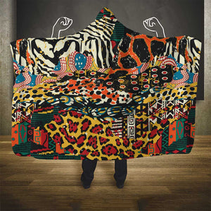 African Mixed Wild Animal Skins Hooded Blanket