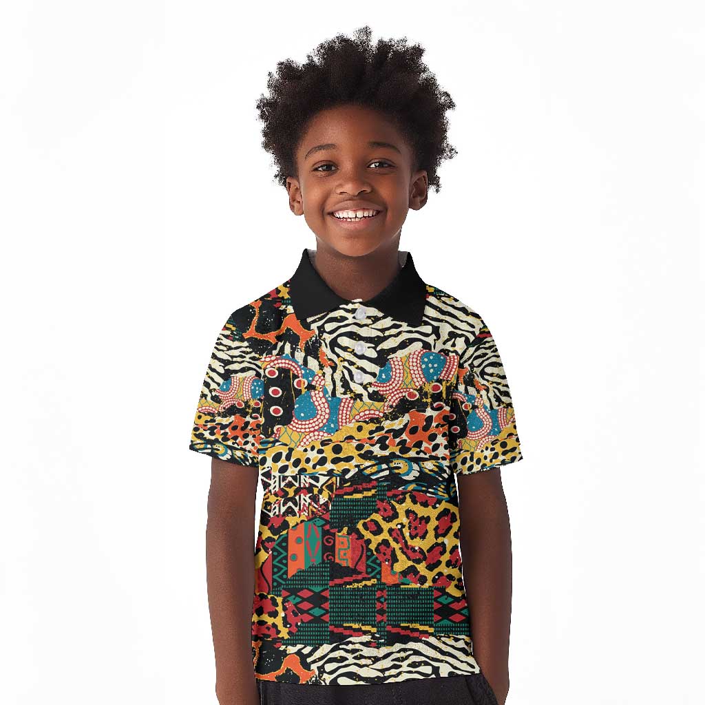 African Mixed Wild Animal Skins Kid Polo Shirt