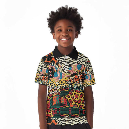African Mixed Wild Animal Skins Kid Polo Shirt