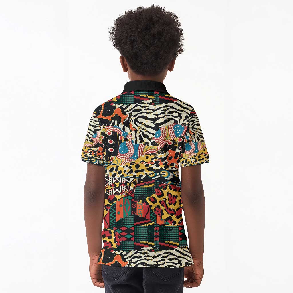 African Mixed Wild Animal Skins Kid Polo Shirt