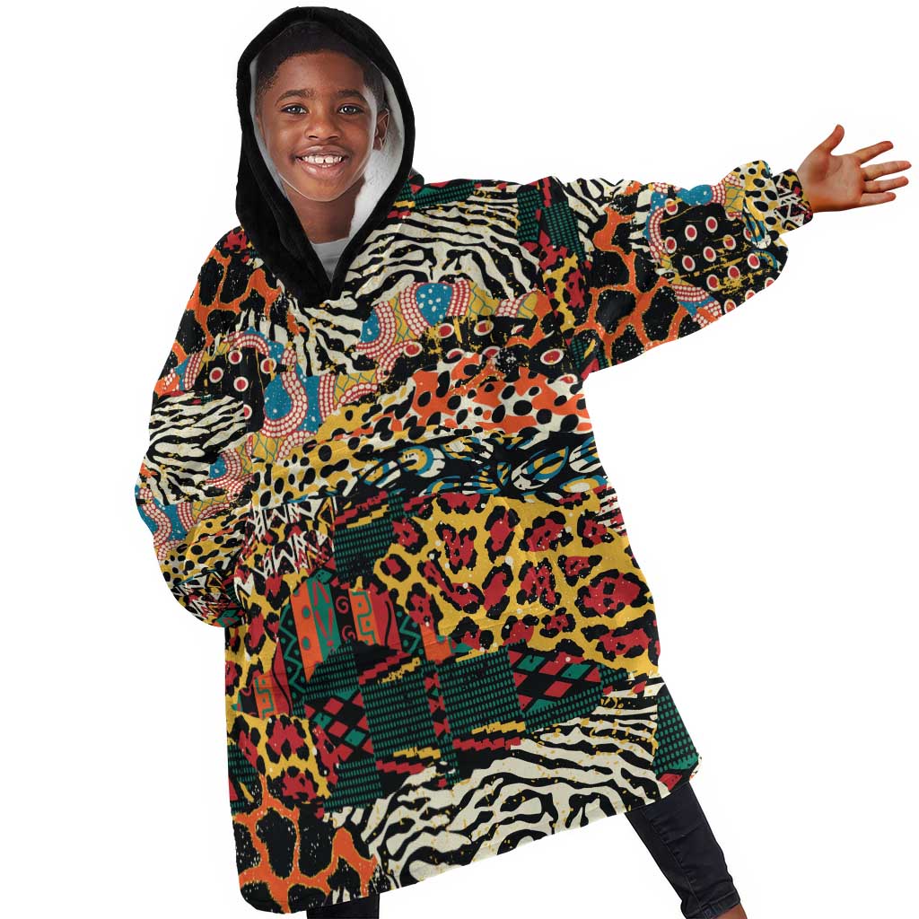 African Mixed Wild Animal Skins Kid Wearable Blanket Hoodie